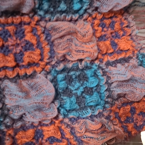 NWT Womens Patchwork Scarf Wrap 70x16 in. Navy Rust Teal Fringed - Picture 7 of 9